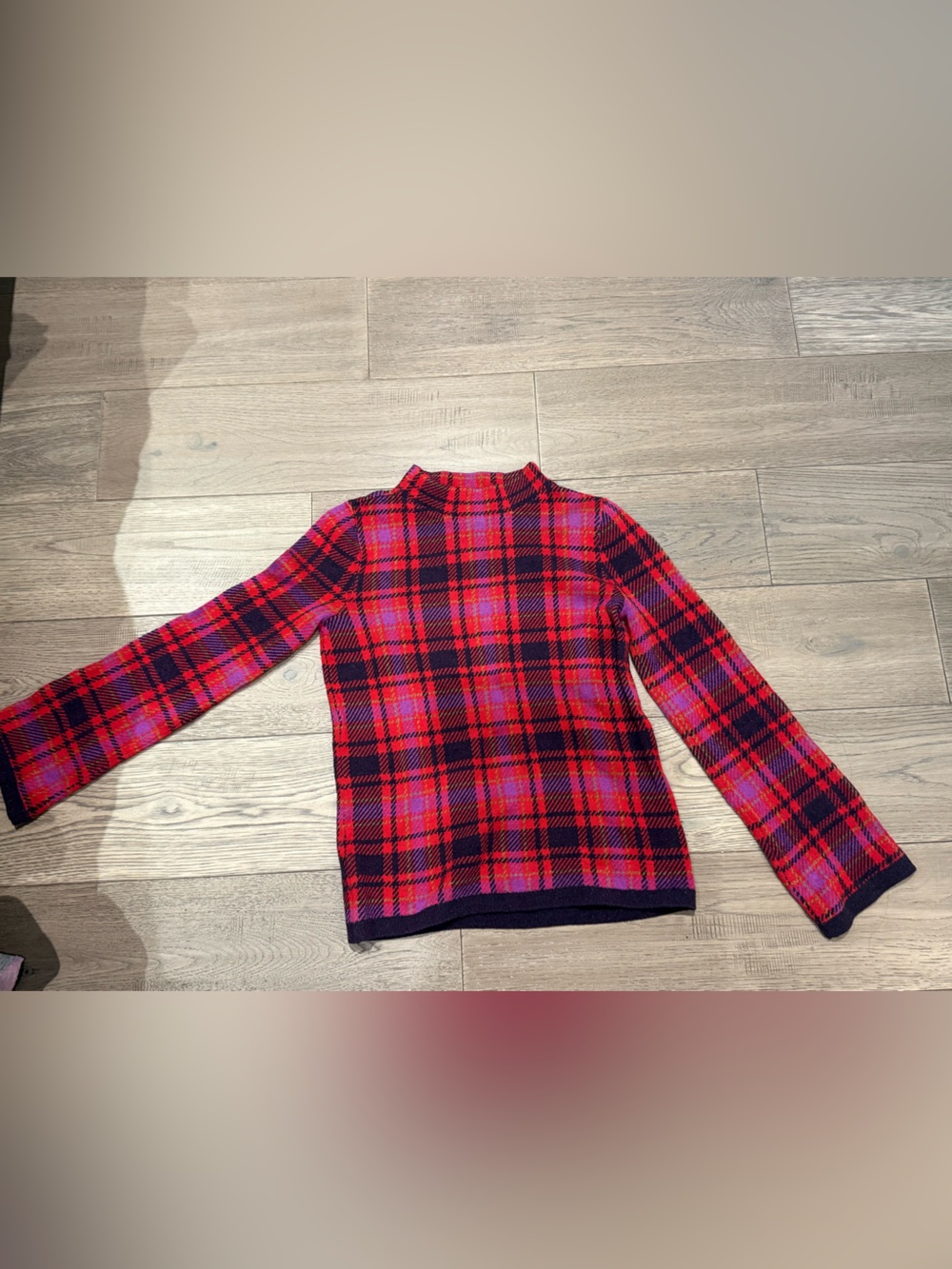 Red Plaid Women’s Sweater - Classic Mock Neck - Anne Taylor